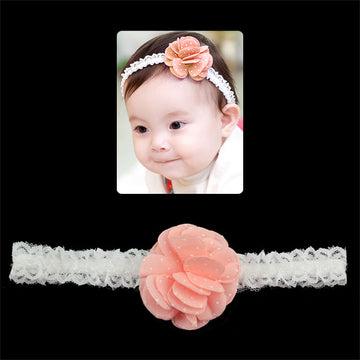 Girls White Lace Stretch Hairband with Dotted Orange Flower
